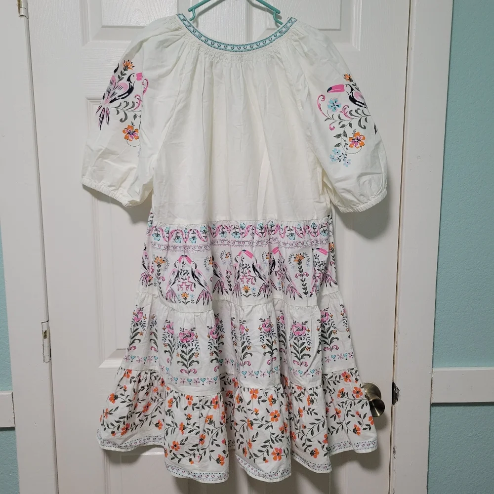 Crown And Ivy White Floral And Toucan Embriodered Boho Dress - Picture 2 of 11